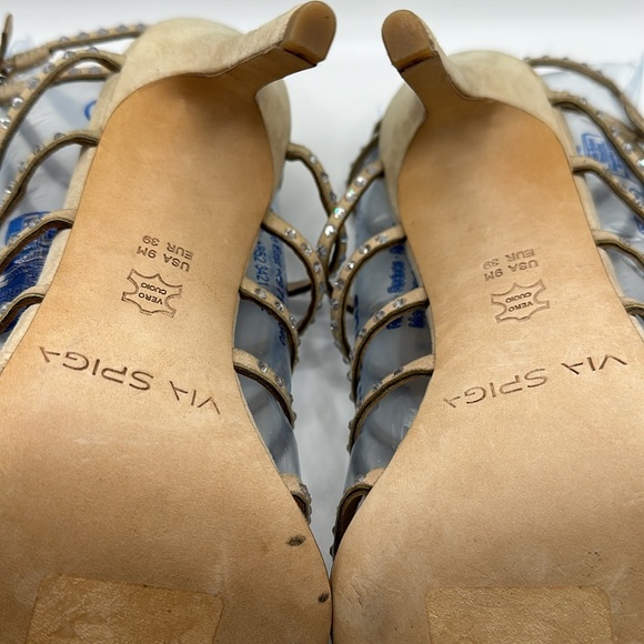 VIA SPIGA Beige Suede Rhinestone Multi-Strap Ankle Sandal - Picture 8 of 8